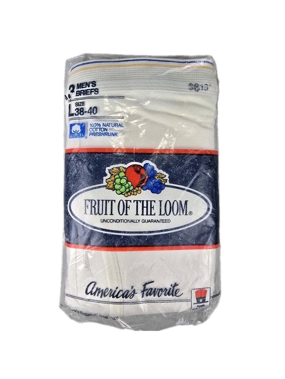 Fruit of the Loom Briefs 3 Pack White Cotton Large 38-40 Deadstock Vtg 1989
